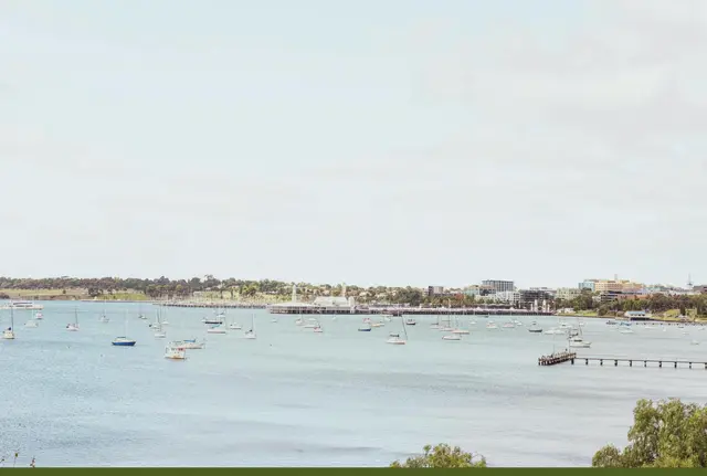 Geelong waterfront, yachts moored on Corio Bay in front of Cunningham Pier